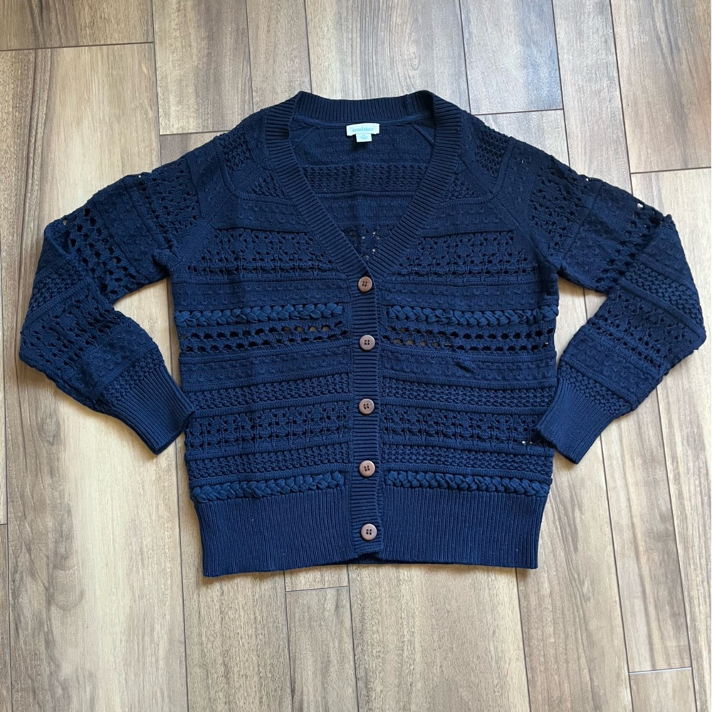 Sundance Navy Textured Knit Cardigan Sweater in Women’s Size Medium